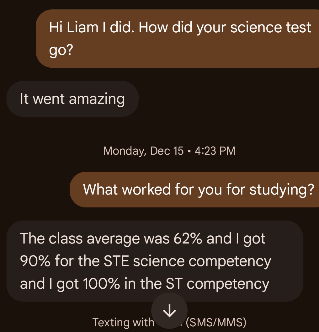 Student conversation showing 90% and 100%