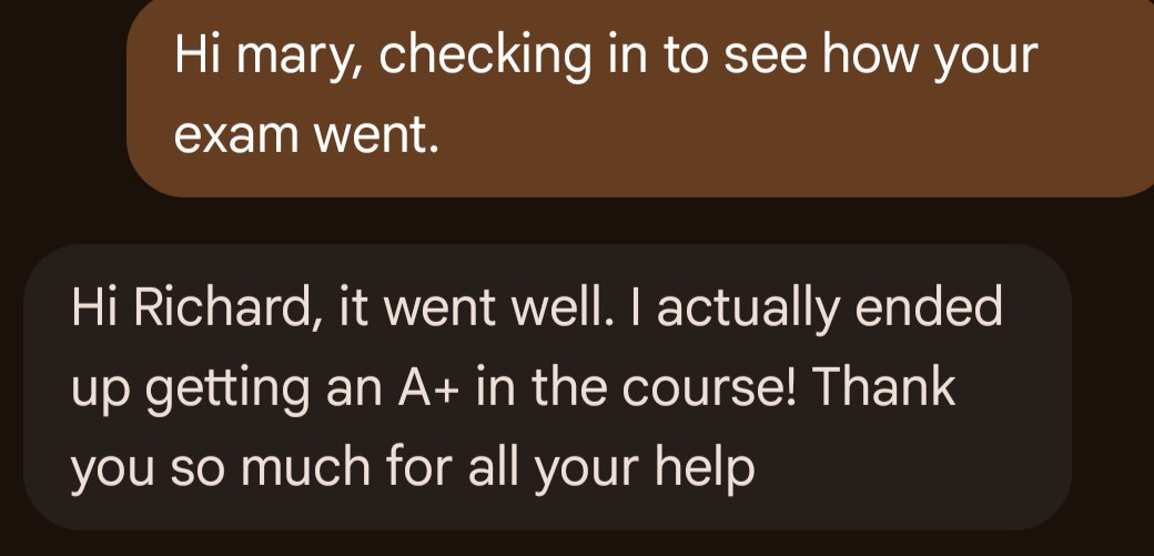 Student conversation showing A+ result