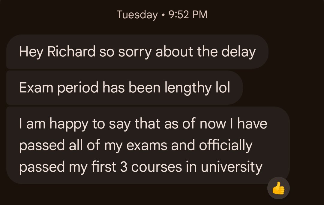 Student conversation about passing all exams