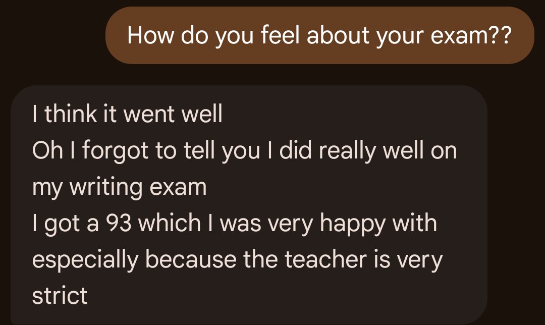 Student conversation showing 93 on exam